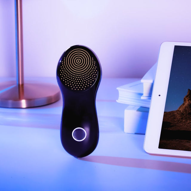 Close-up of nebulyft N1 gold-titanium micro-dot panel for facial treatment