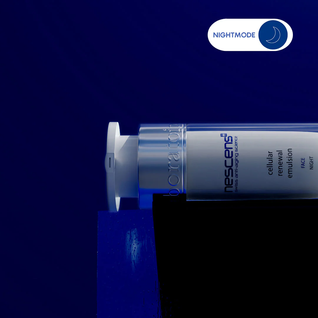 Elegant display of molecular emulsion bottle with Swiss accent