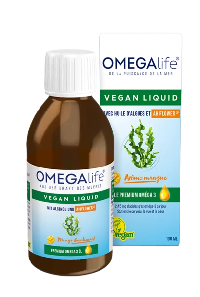 Omega-life – Vegan Liquid Omega-3 Algae Oil + Ahiflower® | DHA/EPA + Vitamins D3 & E | 100 ml