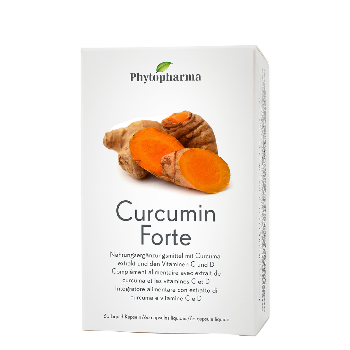 Phytopharma Curcumin Forte Liquid Capsules — product box front (60 pcs)