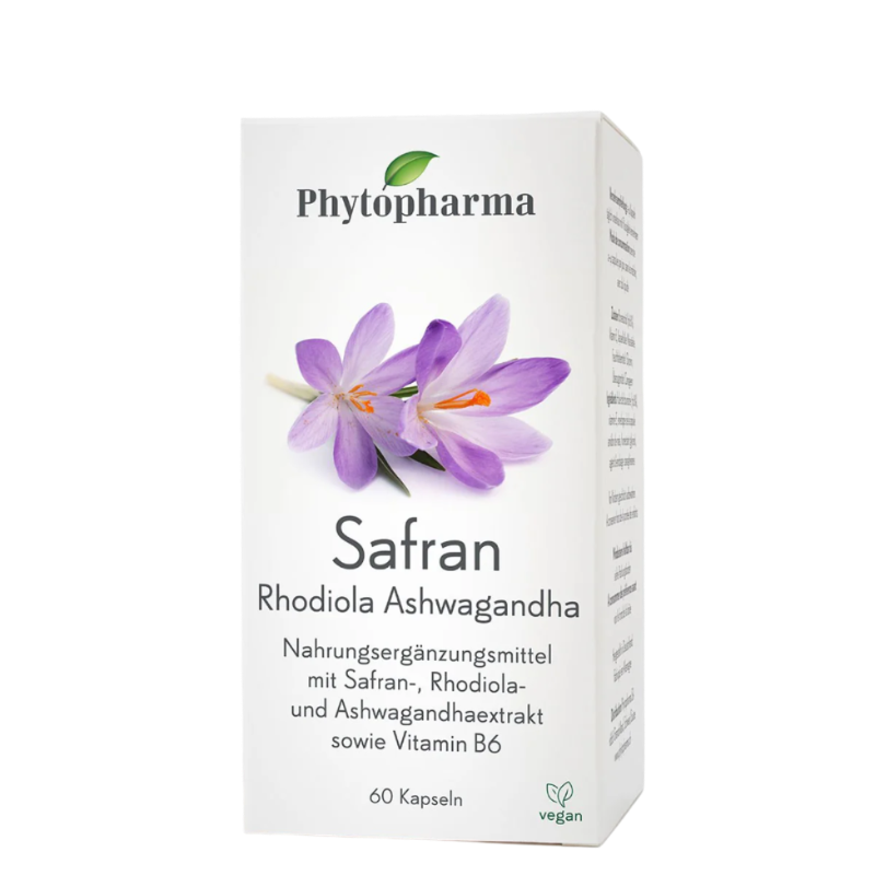 Phytopharma Safran Rhodiola Ashwagandha – Swiss natural stress relief and mood support (60 capsules)