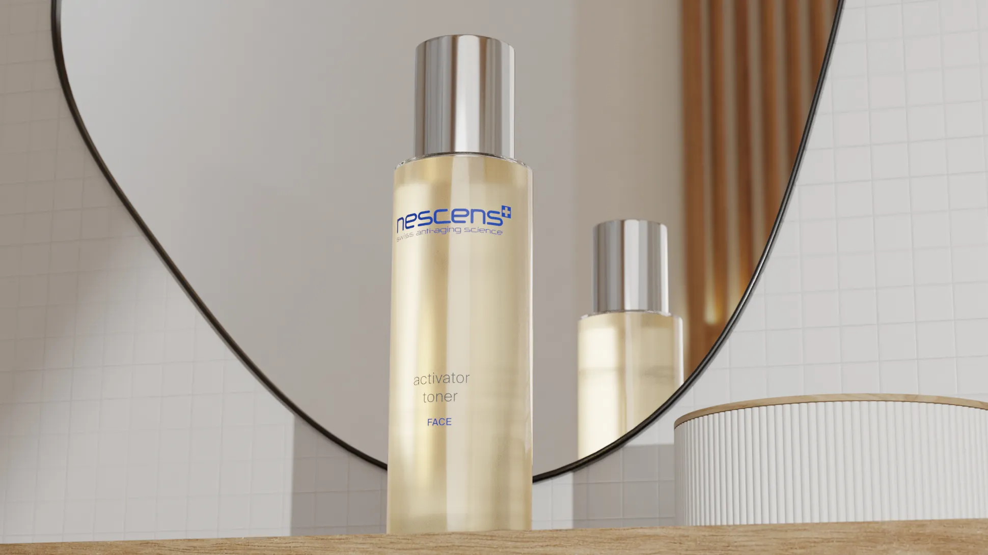 Swiss designed Activator Toner bottle displayed elegantly