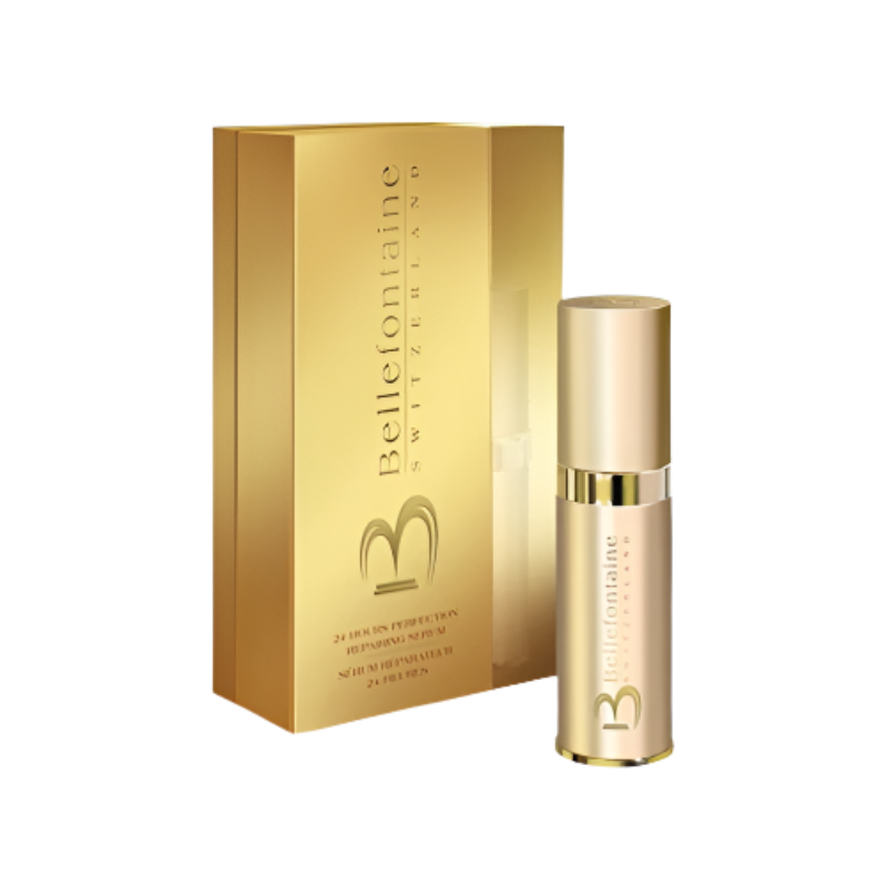 Bottle & packaging of 24H Repairing Perfect Serum – Bellefontaine Specific Treatments