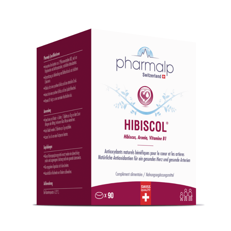 Bottles of Pharmalp HIBISCOL® 30/90 tablets – cardiovascular supplement