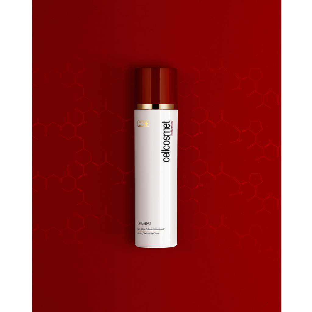Cellcosmet CellBust-XT packaging and product tube – luxury Swiss skincare for bust and neckline.