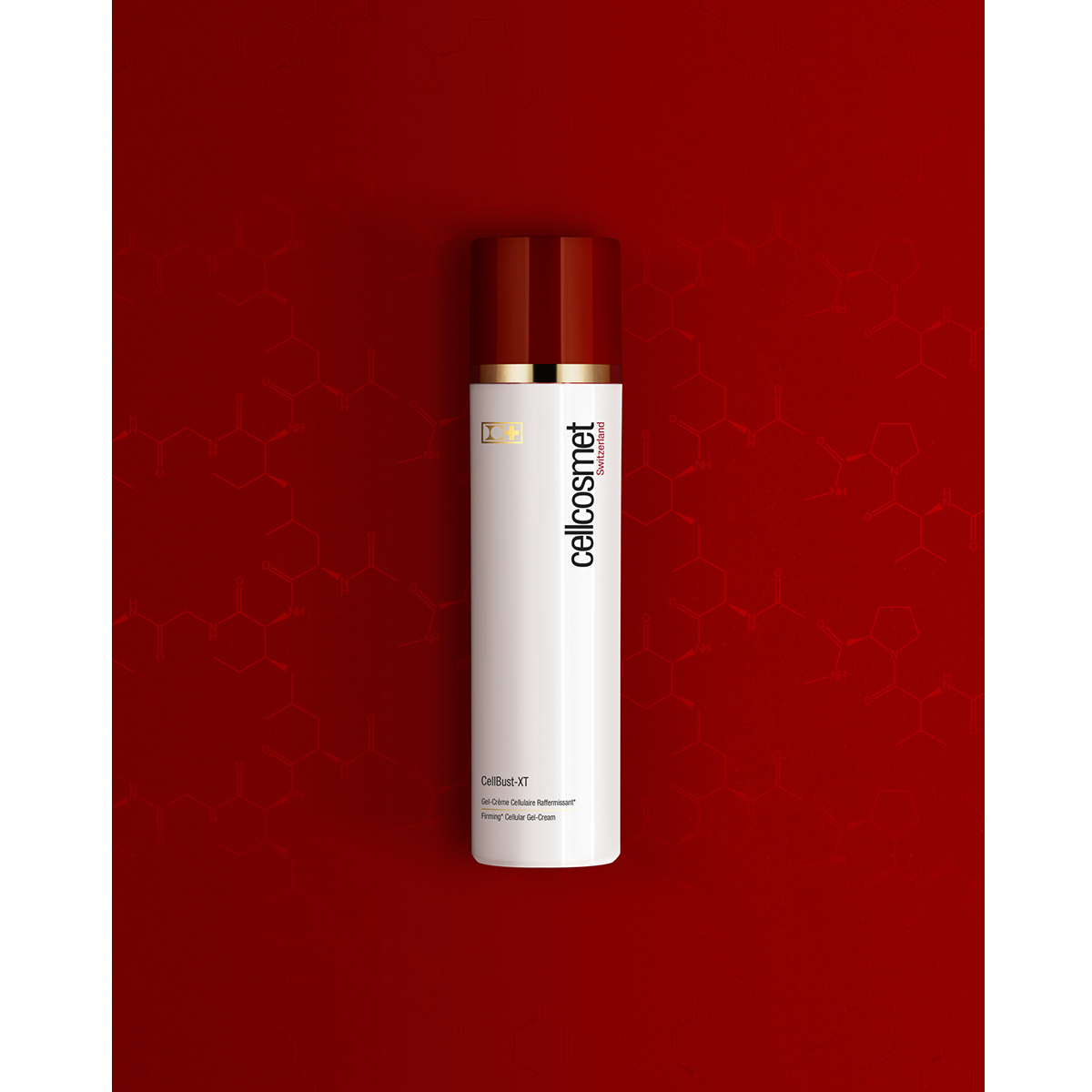 Cellcosmet CellBust-XT packaging and product tube – luxury Swiss skincare for bust and neckline.