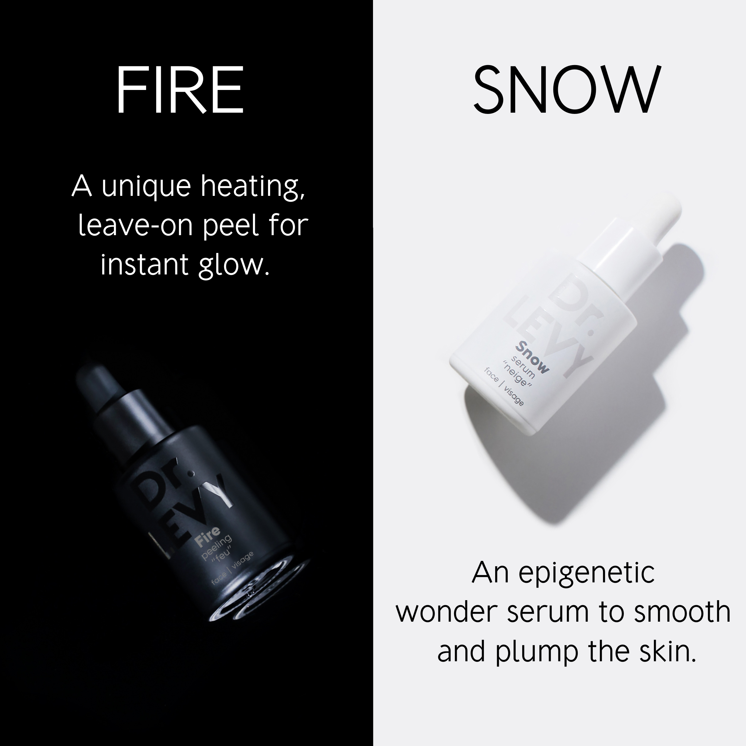 Fire & Snow kit bottles – exfoliating peel and cooling serum duo
