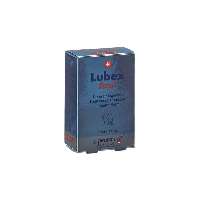 Packaging of Lubex fest 100 g – premium Swiss skin-care bar for problem or sensitive skin