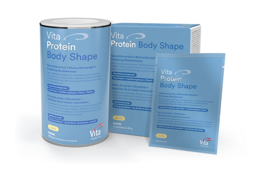 Preparing Vita Protein Body Shape drink – mixing powder for meal replacement
