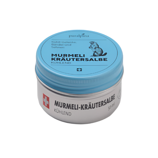 Puralpina Murmeli-Kräutersalbe kühlend – Swiss cooling herbal salve for joints & tendons