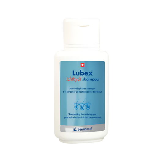 Texture of Lubex Ichthyol Shampoo – transparent pH-balanced gel for sensitive scalp care