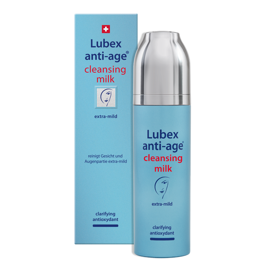 Texture of Lubex anti-age Cleansing Milk – gentle milk cleanser enriched with Coenzyme Q10 & Provitamins for mature skin