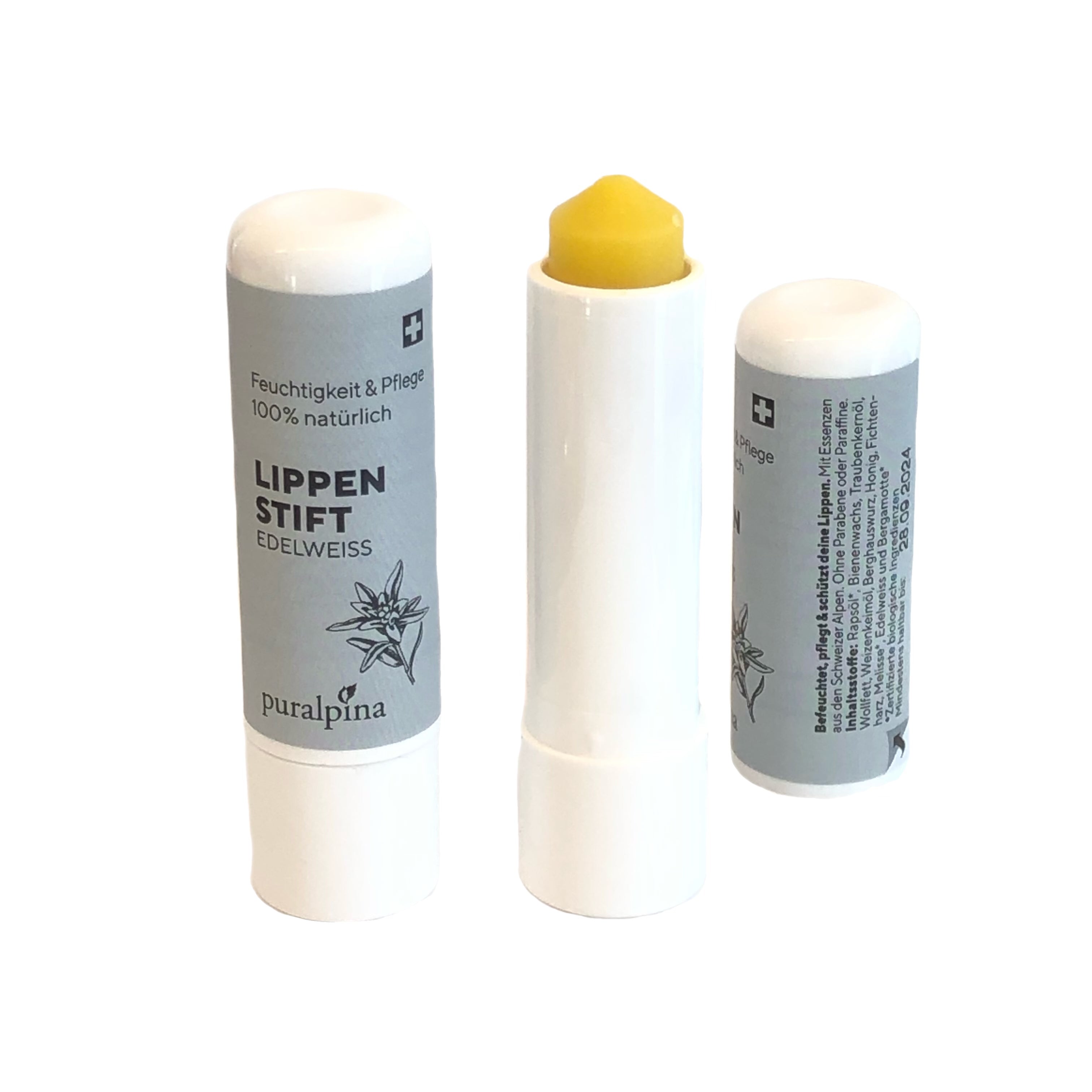 Tube of Puralpina Lipstick 4 g – handmade Swiss beeswax balm