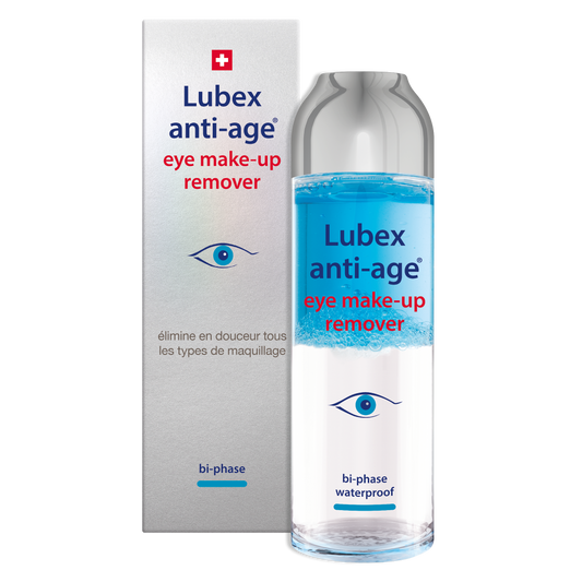 Two-phase liquid texture of Lubex anti-age Eye Make-Up Remover – gentle on sensitive eye contour