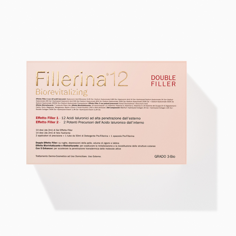 Application of Fillerina Double Filler Gel on cheekbone area for volume restoration